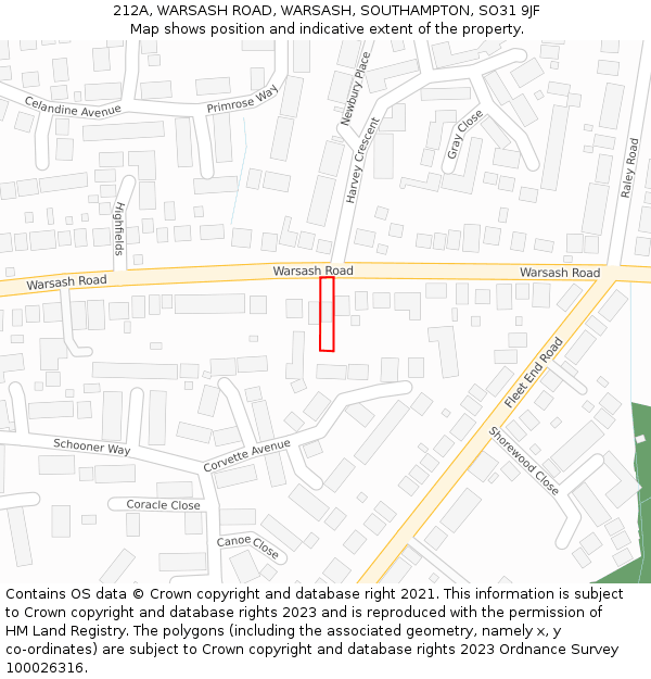 212A, WARSASH ROAD, WARSASH, SOUTHAMPTON, SO31 9JF: Location map and indicative extent of plot