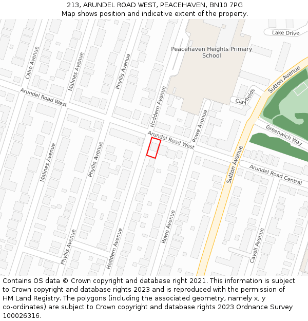 213, ARUNDEL ROAD WEST, PEACEHAVEN, BN10 7PG: Location map and indicative extent of plot