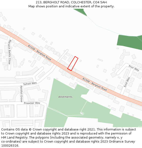 213, BERGHOLT ROAD, COLCHESTER, CO4 5AH: Location map and indicative extent of plot