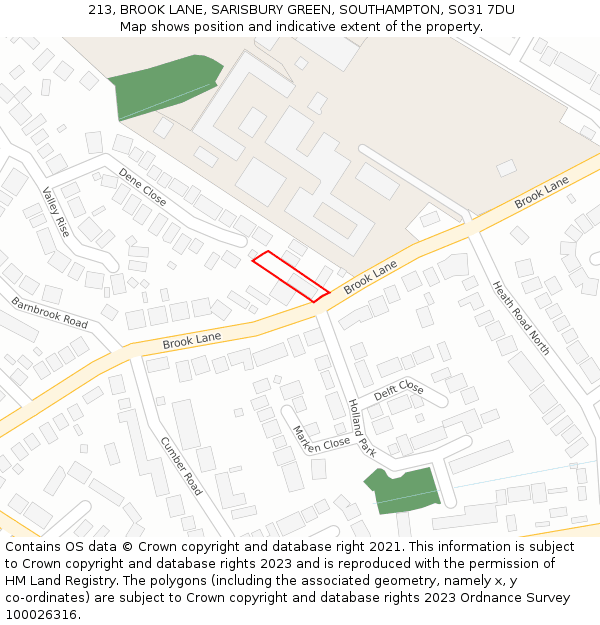 213, BROOK LANE, SARISBURY GREEN, SOUTHAMPTON, SO31 7DU: Location map and indicative extent of plot