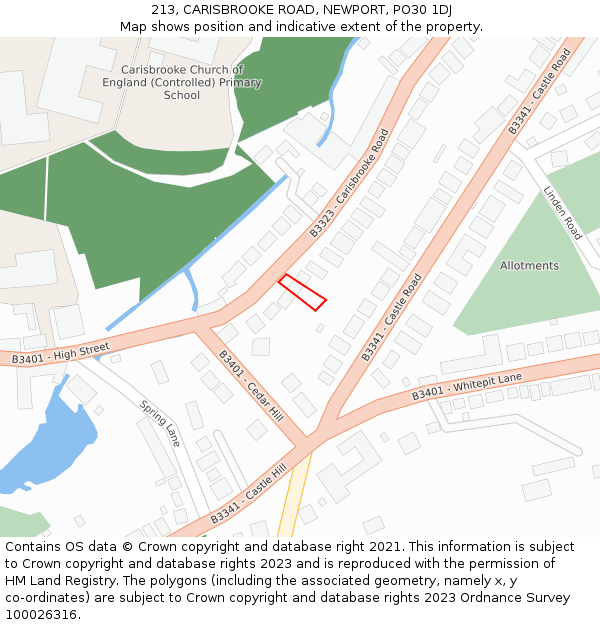 213, CARISBROOKE ROAD, NEWPORT, PO30 1DJ: Location map and indicative extent of plot