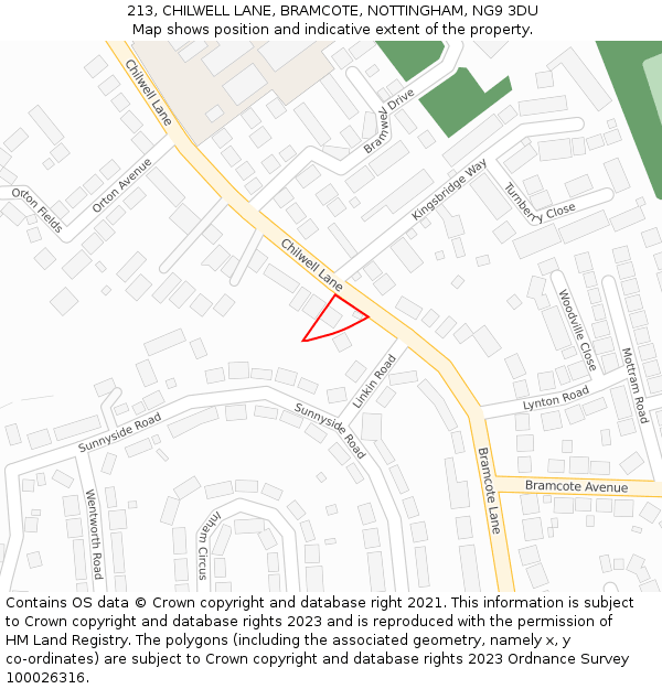 213, CHILWELL LANE, BRAMCOTE, NOTTINGHAM, NG9 3DU: Location map and indicative extent of plot