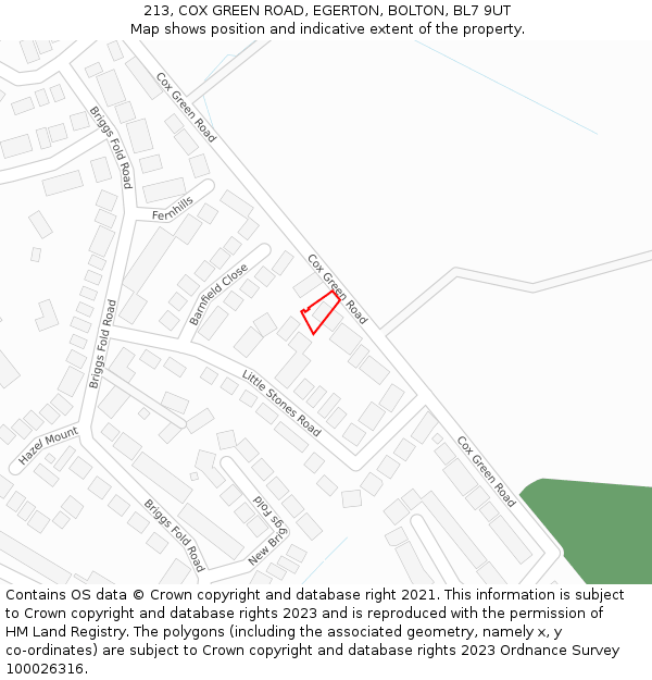 213, COX GREEN ROAD, EGERTON, BOLTON, BL7 9UT: Location map and indicative extent of plot