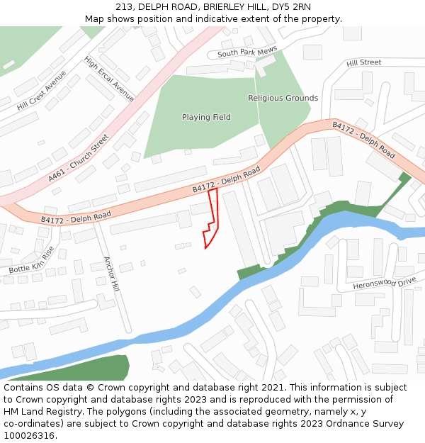 213, DELPH ROAD, BRIERLEY HILL, DY5 2RN: Location map and indicative extent of plot