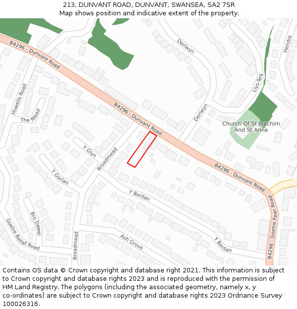 213, DUNVANT ROAD, DUNVANT, SWANSEA, SA2 7SR: Location map and indicative extent of plot