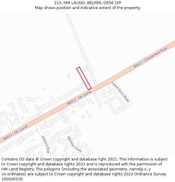 213, FAR LAUND, BELPER, DE56 1FP: Location map and indicative extent of plot