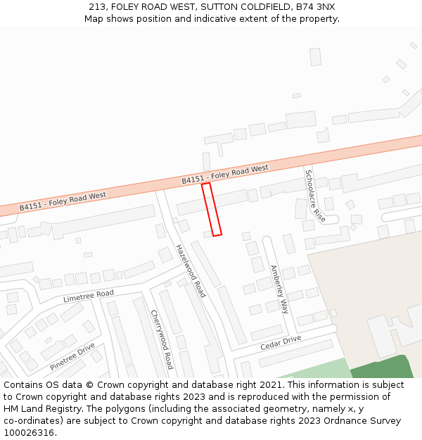 213, FOLEY ROAD WEST, SUTTON COLDFIELD, B74 3NX: Location map and indicative extent of plot