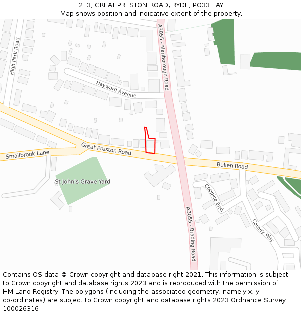 213, GREAT PRESTON ROAD, RYDE, PO33 1AY: Location map and indicative extent of plot