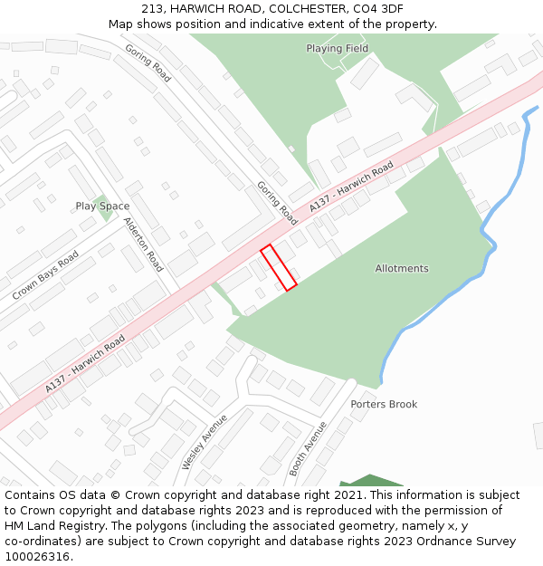 213, HARWICH ROAD, COLCHESTER, CO4 3DF: Location map and indicative extent of plot