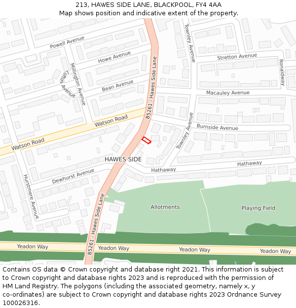 213, HAWES SIDE LANE, BLACKPOOL, FY4 4AA: Location map and indicative extent of plot