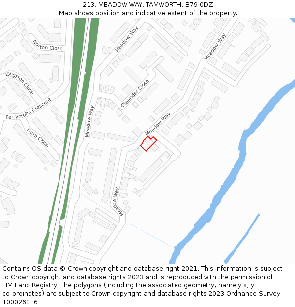 213, MEADOW WAY, TAMWORTH, B79 0DZ: Location map and indicative extent of plot