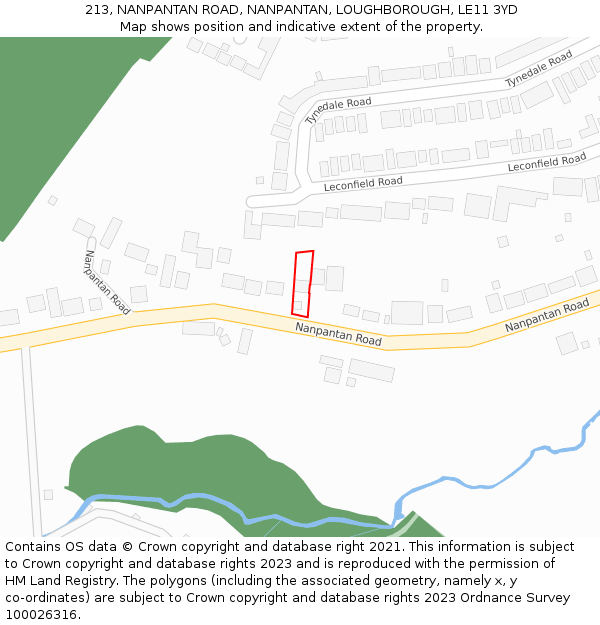 213, NANPANTAN ROAD, NANPANTAN, LOUGHBOROUGH, LE11 3YD: Location map and indicative extent of plot