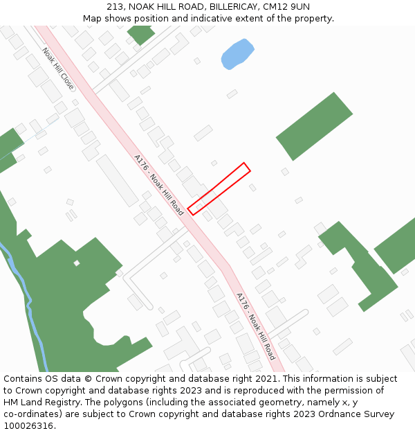 213, NOAK HILL ROAD, BILLERICAY, CM12 9UN: Location map and indicative extent of plot