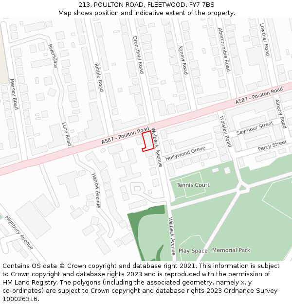 213, POULTON ROAD, FLEETWOOD, FY7 7BS: Location map and indicative extent of plot