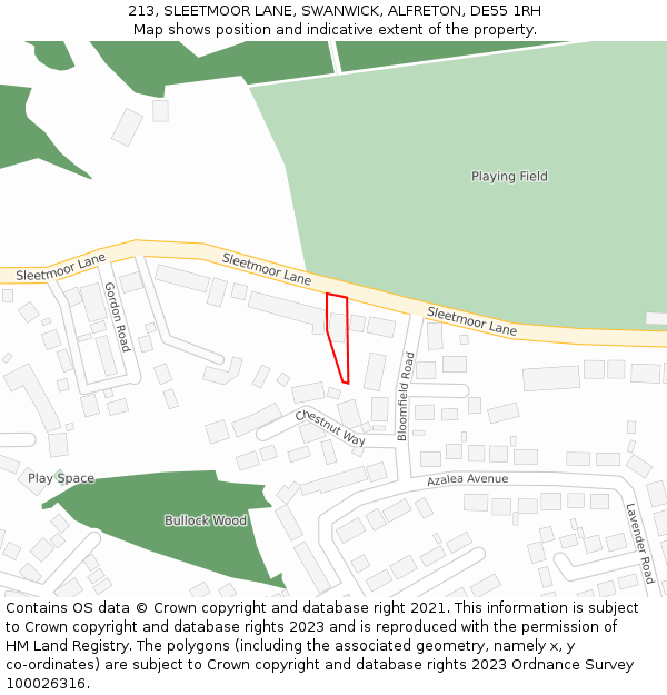 213, SLEETMOOR LANE, SWANWICK, ALFRETON, DE55 1RH: Location map and indicative extent of plot