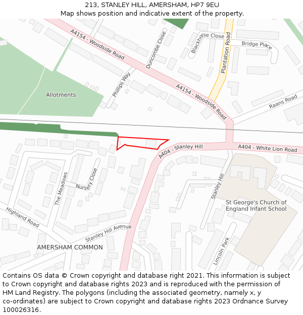 213, STANLEY HILL, AMERSHAM, HP7 9EU: Location map and indicative extent of plot