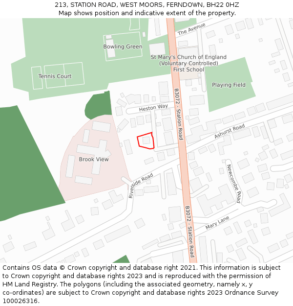 213, STATION ROAD, WEST MOORS, FERNDOWN, BH22 0HZ: Location map and indicative extent of plot