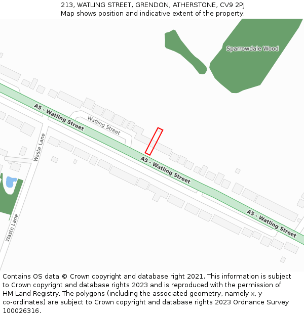 213, WATLING STREET, GRENDON, ATHERSTONE, CV9 2PJ: Location map and indicative extent of plot