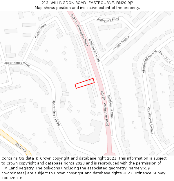 213, WILLINGDON ROAD, EASTBOURNE, BN20 9JP: Location map and indicative extent of plot