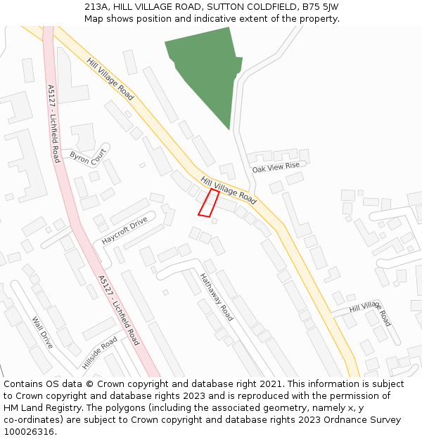 213A, HILL VILLAGE ROAD, SUTTON COLDFIELD, B75 5JW: Location map and indicative extent of plot