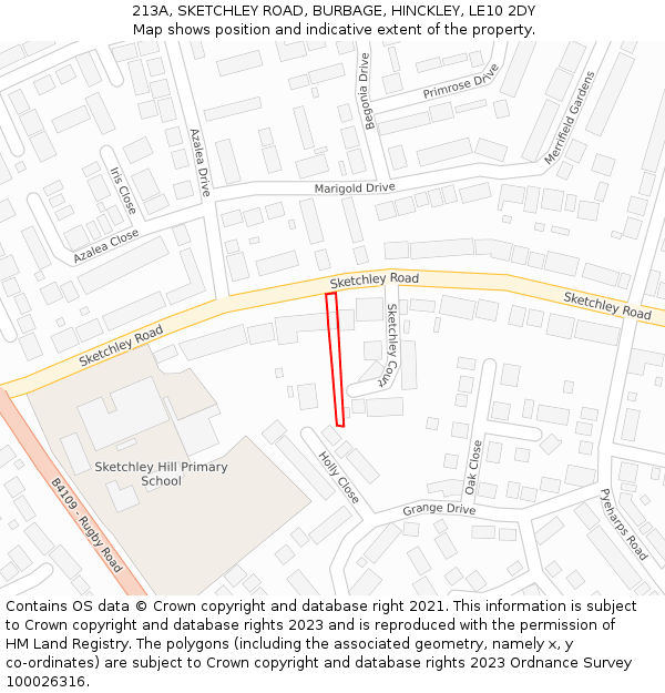 213A, SKETCHLEY ROAD, BURBAGE, HINCKLEY, LE10 2DY: Location map and indicative extent of plot