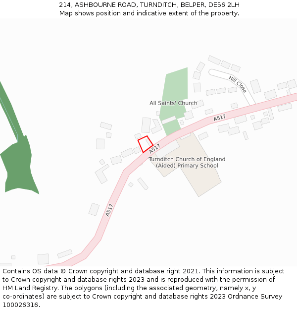 214, ASHBOURNE ROAD, TURNDITCH, BELPER, DE56 2LH: Location map and indicative extent of plot