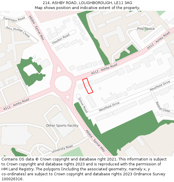 214, ASHBY ROAD, LOUGHBOROUGH, LE11 3AG: Location map and indicative extent of plot