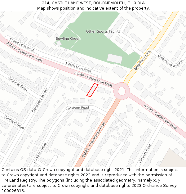 214, CASTLE LANE WEST, BOURNEMOUTH, BH9 3LA: Location map and indicative extent of plot