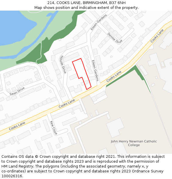 214, COOKS LANE, BIRMINGHAM, B37 6NH: Location map and indicative extent of plot