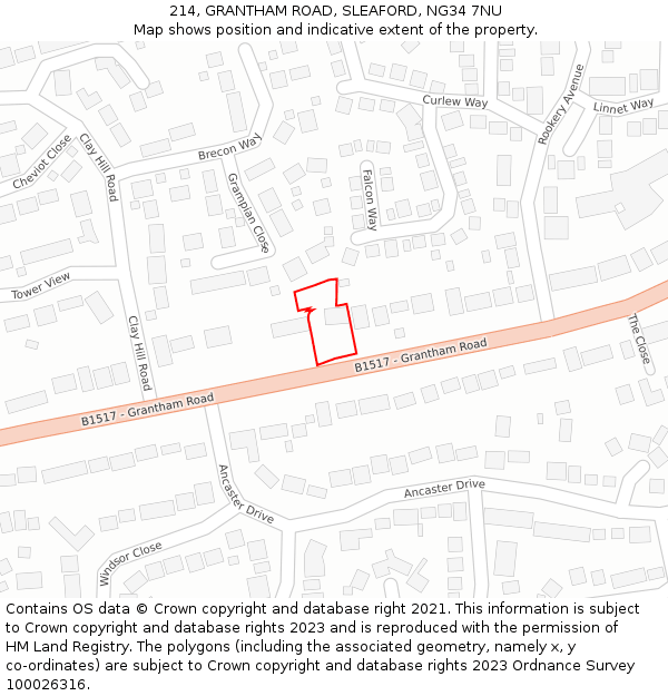 214, GRANTHAM ROAD, SLEAFORD, NG34 7NU: Location map and indicative extent of plot