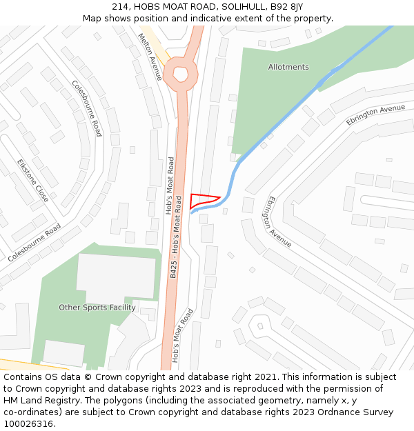 214, HOBS MOAT ROAD, SOLIHULL, B92 8JY: Location map and indicative extent of plot