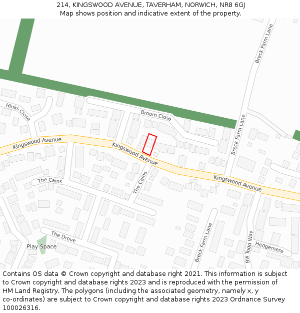 214, KINGSWOOD AVENUE, TAVERHAM, NORWICH, NR8 6GJ: Location map and indicative extent of plot