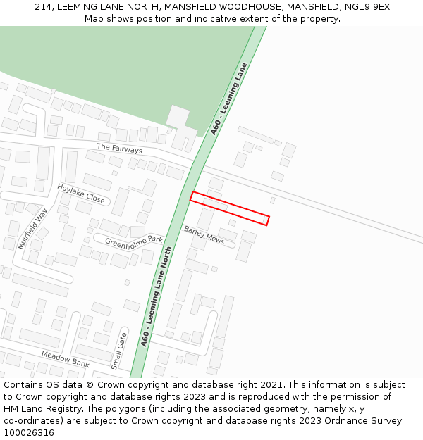 214, LEEMING LANE NORTH, MANSFIELD WOODHOUSE, MANSFIELD, NG19 9EX: Location map and indicative extent of plot