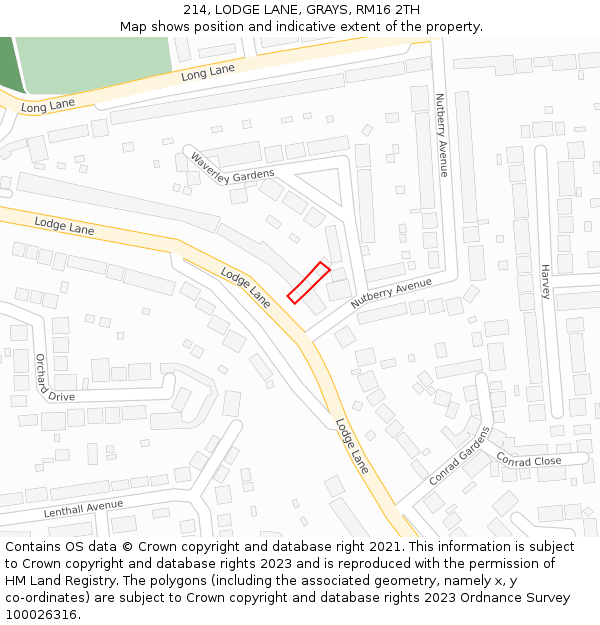 214, LODGE LANE, GRAYS, RM16 2TH: Location map and indicative extent of plot