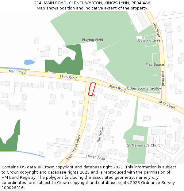 214, MAIN ROAD, CLENCHWARTON, KING'S LYNN, PE34 4AA: Location map and indicative extent of plot