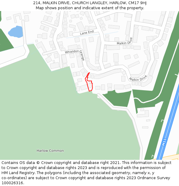 214, MALKIN DRIVE, CHURCH LANGLEY, HARLOW, CM17 9HJ: Location map and indicative extent of plot