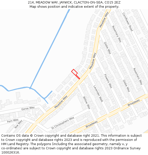 214, MEADOW WAY, JAYWICK, CLACTON-ON-SEA, CO15 2EZ: Location map and indicative extent of plot