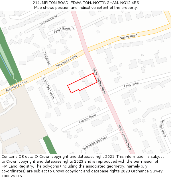 214, MELTON ROAD, EDWALTON, NOTTINGHAM, NG12 4BS: Location map and indicative extent of plot