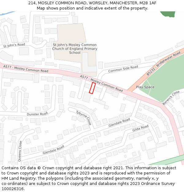 214, MOSLEY COMMON ROAD, WORSLEY, MANCHESTER, M28 1AF: Location map and indicative extent of plot