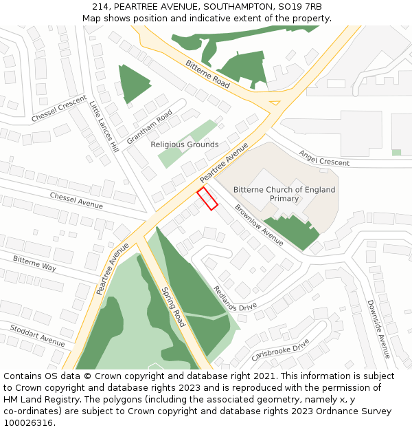 214, PEARTREE AVENUE, SOUTHAMPTON, SO19 7RB: Location map and indicative extent of plot