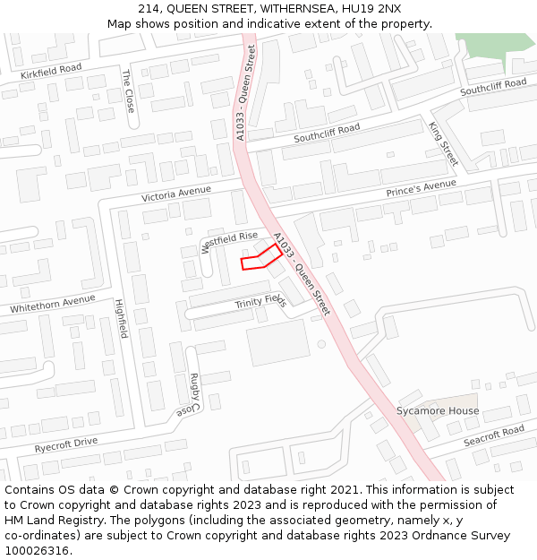 214, QUEEN STREET, WITHERNSEA, HU19 2NX: Location map and indicative extent of plot