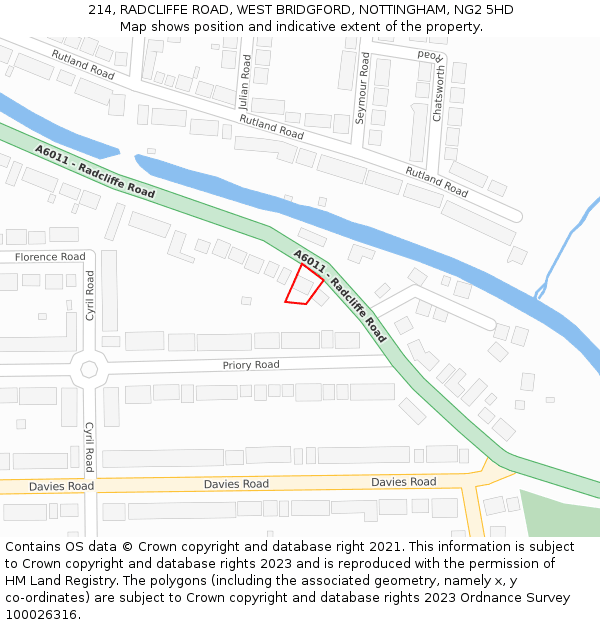 214, RADCLIFFE ROAD, WEST BRIDGFORD, NOTTINGHAM, NG2 5HD: Location map and indicative extent of plot