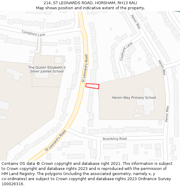 214, ST LEONARDS ROAD, HORSHAM, RH13 6AU: Location map and indicative extent of plot