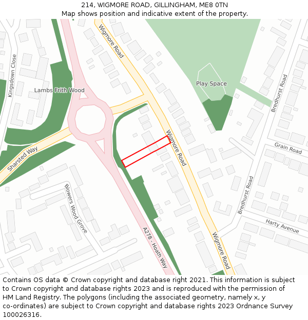 214, WIGMORE ROAD, GILLINGHAM, ME8 0TN: Location map and indicative extent of plot