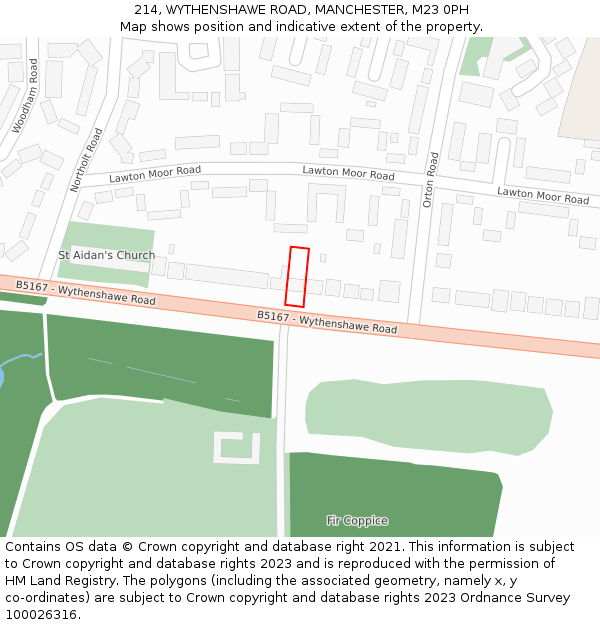 214, WYTHENSHAWE ROAD, MANCHESTER, M23 0PH: Location map and indicative extent of plot