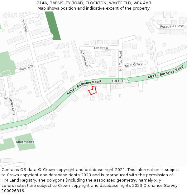 214A, BARNSLEY ROAD, FLOCKTON, WAKEFIELD, WF4 4AB: Location map and indicative extent of plot