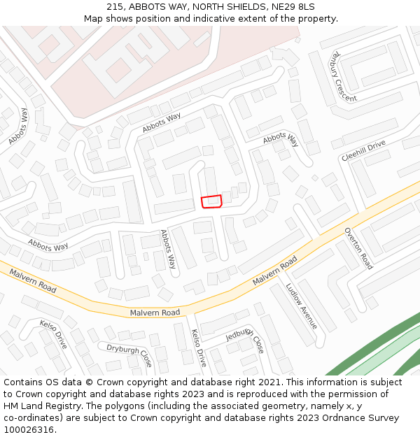 215, ABBOTS WAY, NORTH SHIELDS, NE29 8LS: Location map and indicative extent of plot