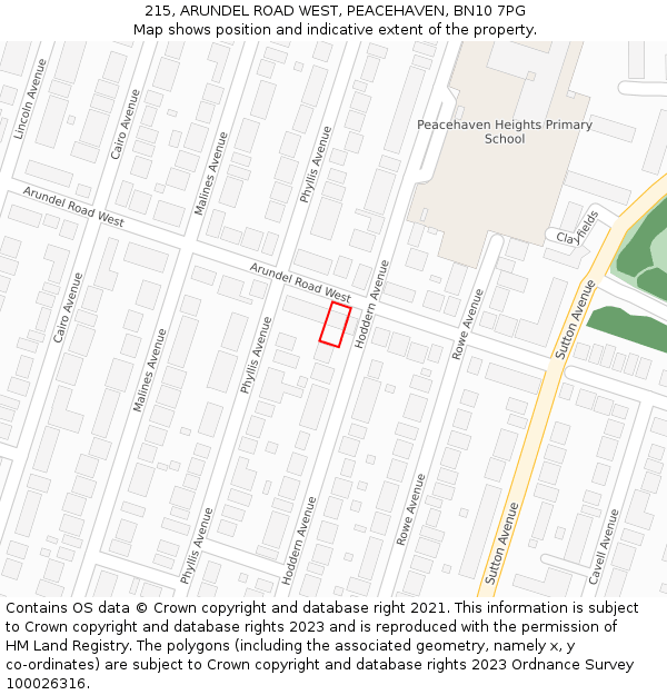 215, ARUNDEL ROAD WEST, PEACEHAVEN, BN10 7PG: Location map and indicative extent of plot