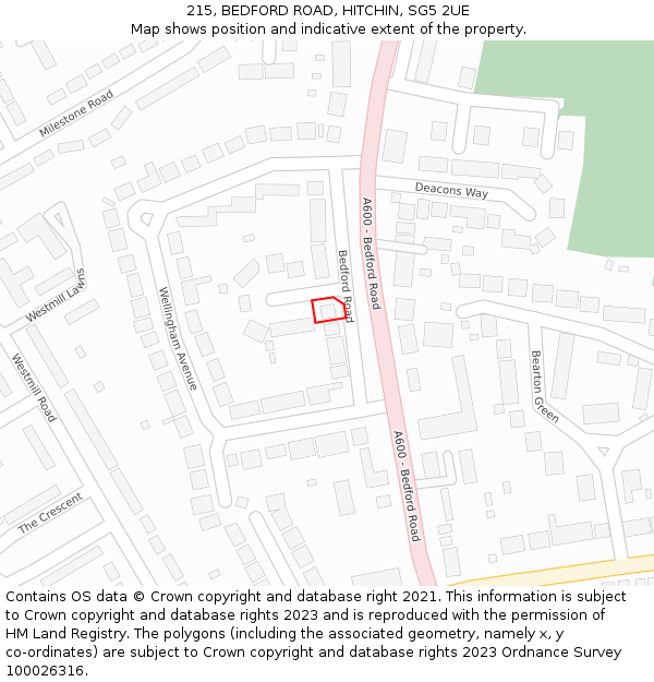 215, BEDFORD ROAD, HITCHIN, SG5 2UE: Location map and indicative extent of plot