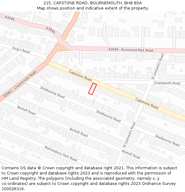 215, CAPSTONE ROAD, BOURNEMOUTH, BH8 8SA: Location map and indicative extent of plot